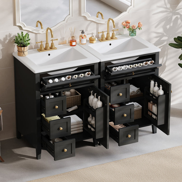 Aura 48 Inch Double Sink Vanity Combo with Drawers and Cabinet, Black