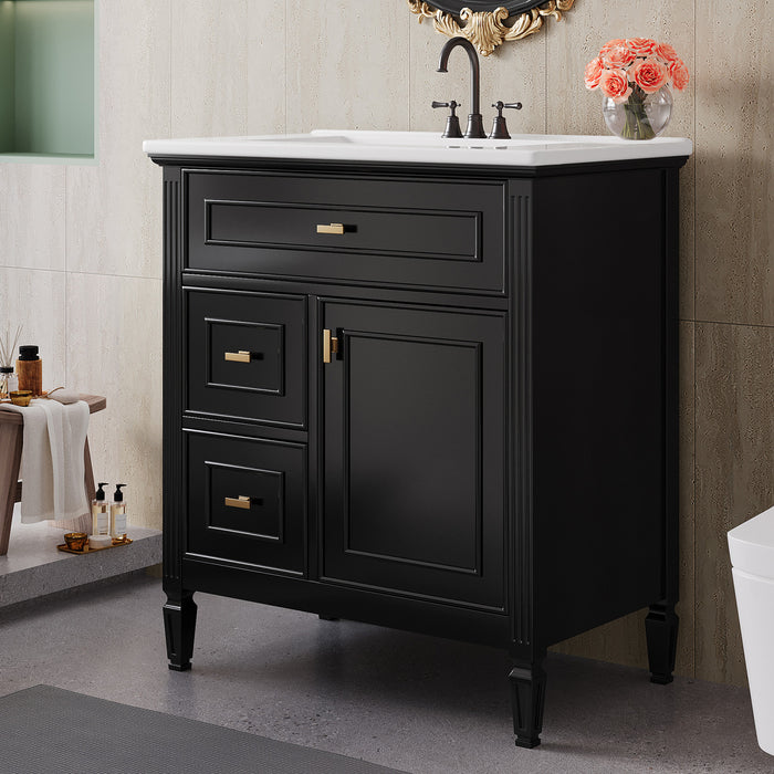 Olivia 30\" Bathroom Vanity with Ceramic Sink and Solid Rubberwood, Black