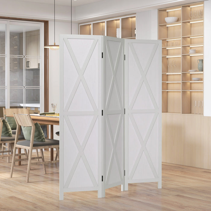 Homcom 3-panel Privacy Screen With Foldable Design Wood Frame White 5.6ft