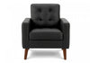 31" Wide Upholstered Accent Chair, Black Leather-Look, Walnut Wood Legs, Mid-Century Mod Accent Chair | 31" De Large Chaise D'Appoint Rembourre, Aspect Cuir Noir, Pieds En Bois De Noyer