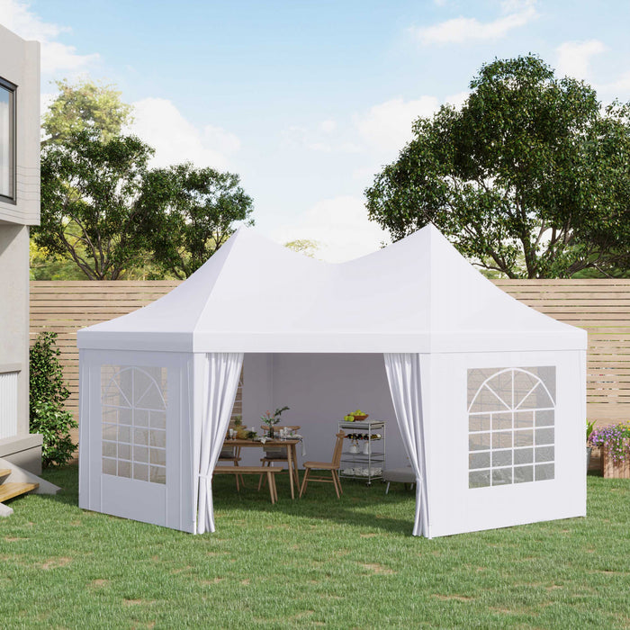 Outsunny 22.3ft Octagonal Party Tent Wedding Event Shelter Outdoor Canopy With 4 Removable Walls For Parties Picnics Backyard Events, White