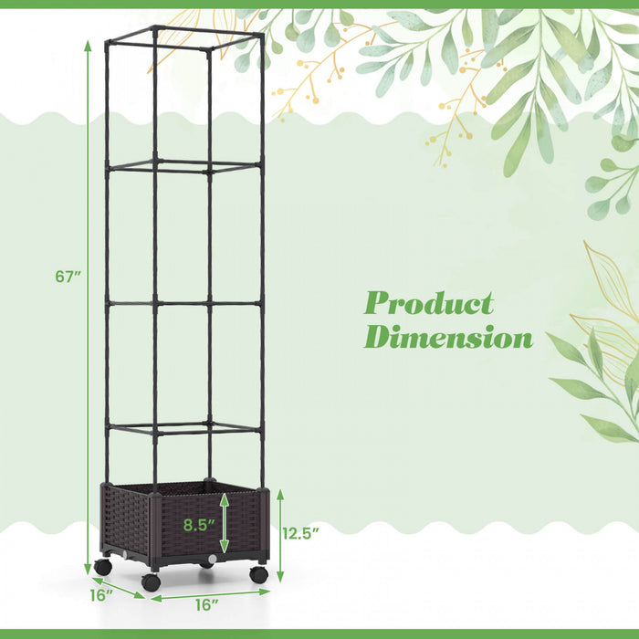 Costway 2 Pcs 67\" Planter Raised Garden Bed With Planter Box &trellis Adjustable Height