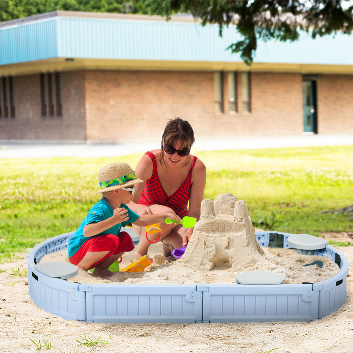 Kids Sandbox With Cover, Sandbox Outdoor With Corner Seat, Easy Assembly, Sand Play Station For Backyard, Garden, 72\" X 41.3\" X 8.9\", Light Blue