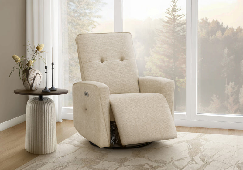 Small Upholstered Reclining Chair, Usb Ports Included, Beige Fabric, Contemporary, Modern Recliner