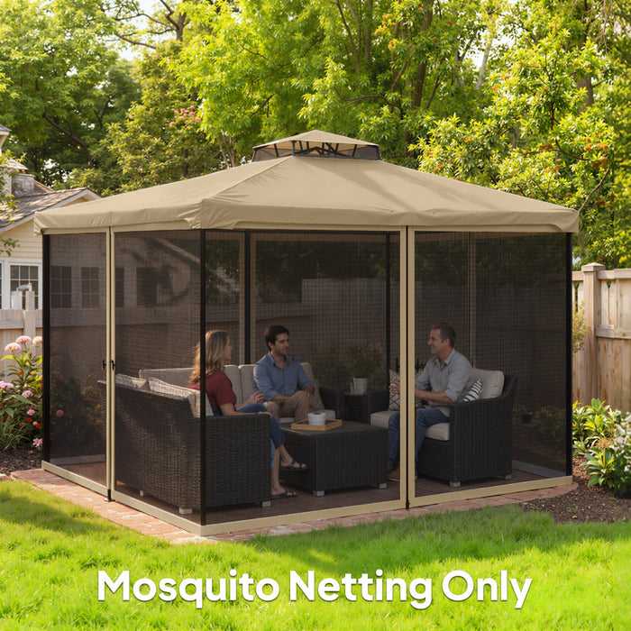 Outsunny 12' x 12' Gazebo Replacement Mosquito Netting Screen Walls, Khaki