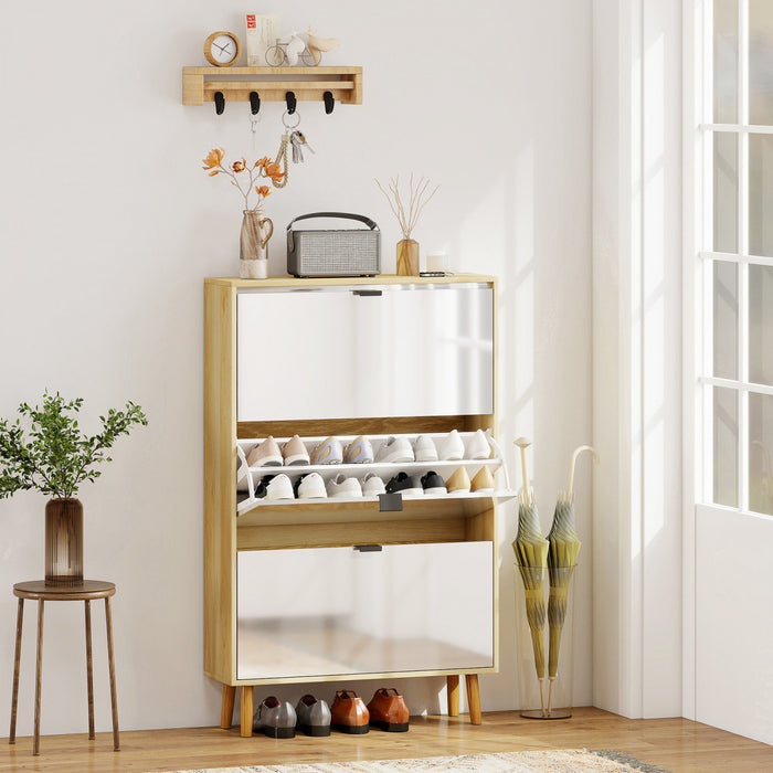 HOMCOM Narrow Shoe Cabinet, 3 Flip Drawers Shoe Storage Cabinet, White