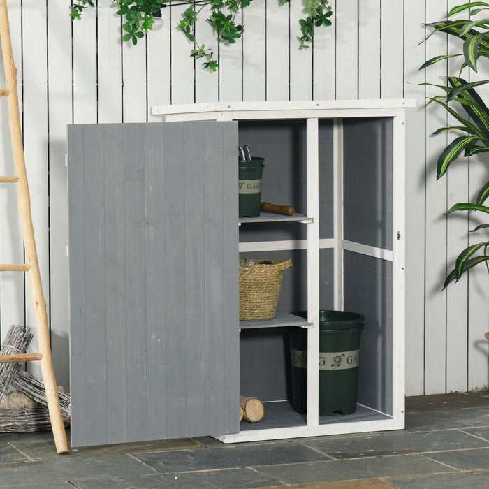 Outsunny 29.9\"x21.7\"x45.3\" Garden Storage Cabinet, Outdoor Storage Shed With Lockable Door With Latch And 2-tier Shelves, Grey