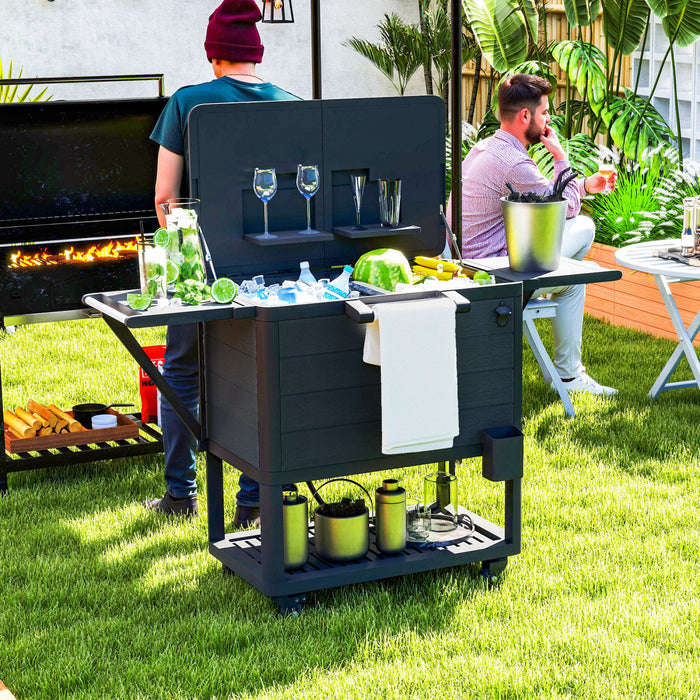 Outsunny Patio Cooler Cart 104 Quart Rolling Ice Chest with Shelves, Black