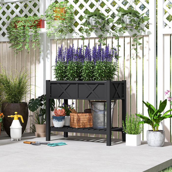 Outsunny Wooden Raised Planter Box, Flower Bed, 34\" X 18\" X 30\", Black