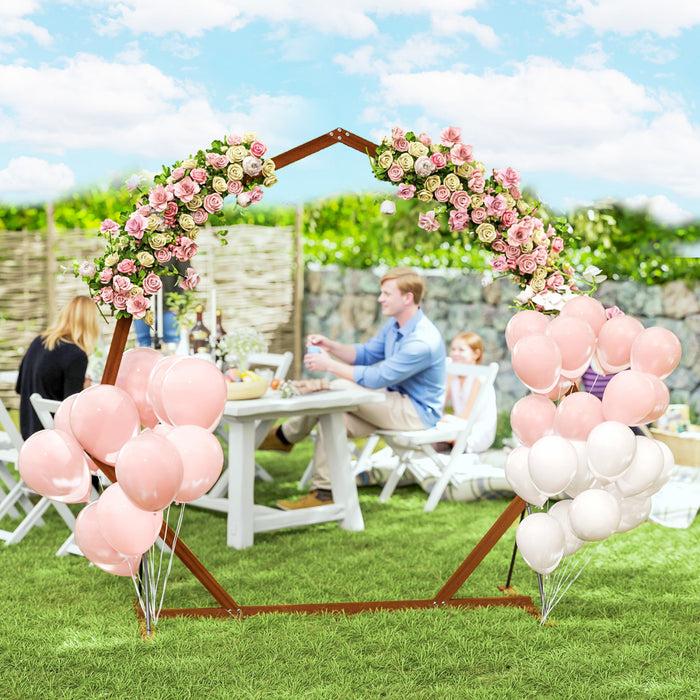 Outsunny 7ft Wedding Arch, Heptagon Wooden Arch For Ceremony, Brown