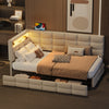 Sophia Upholstered Daybed with LED Lights and Storage Drawers,Twin Size,Beige | Banquette-lit Sophia rembourree avec lumieres LED et tiroirs de rangement, taille simple, beige