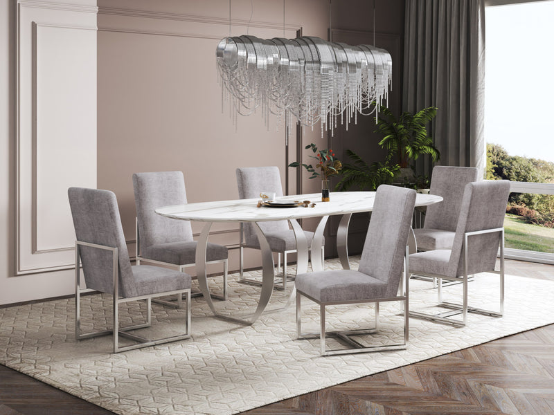 Element Modern Velvet Metal Dining Chair in Steel - Set of 2
