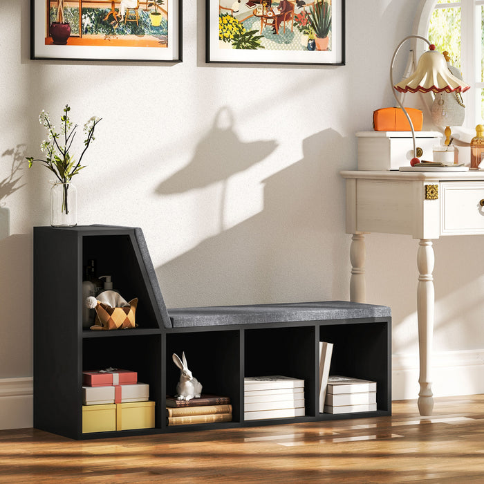 HOMCOM 5-Cubby Bookcase with Cushioned Reading Nook, Black