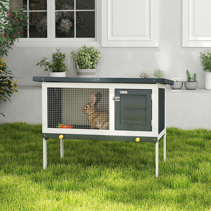 Pawhut Rabbit Hutch, Wooden Bunny Guinea Pig Cage With Openable Asphalt Roof, Slide-out Tray, For Indoor Outdoor Backyard Garden