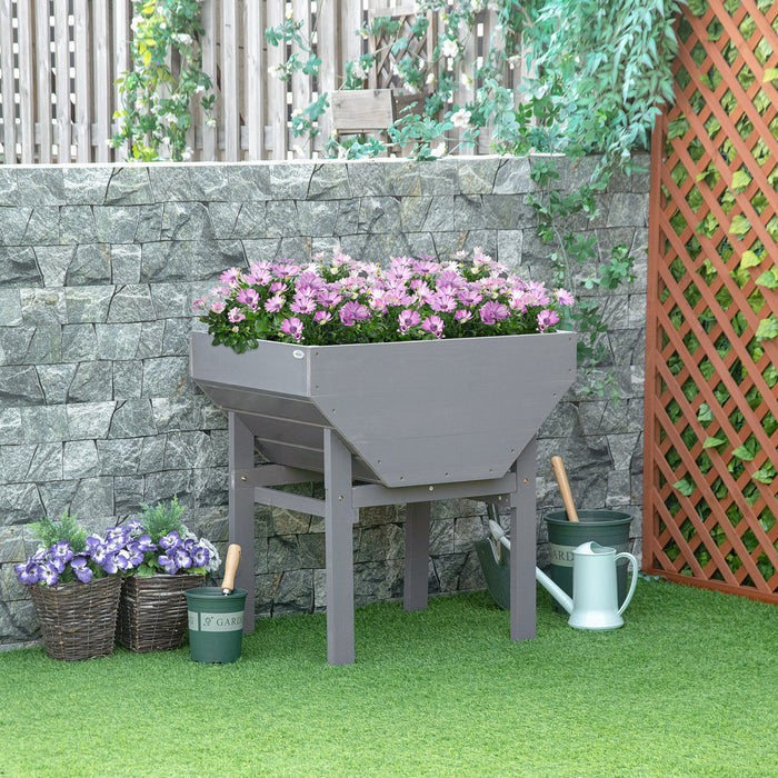 Outsunny Elevated Planter Box With Legs Wood Raised Garden Bed With Non-woven Fabric, Elevated Planting Box, Outdoor Vegetable Flower Container, Grey
