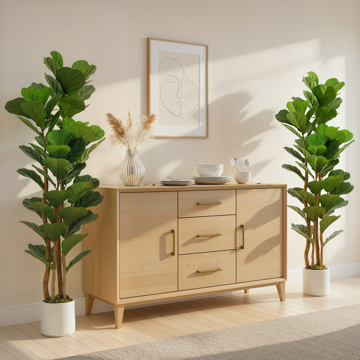 HOMCOM Faux Fiddle Leaf Fig Tree Set of 2, 6FT Faux Tree for Indoor Decor
