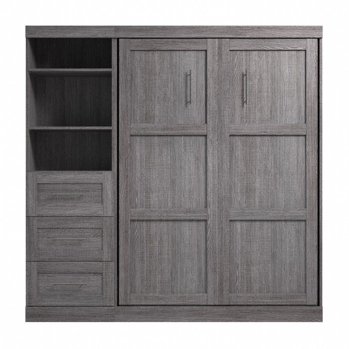 Bestar Pur Full Murphy Bed and Storage Unit with Drawers 84-Inch Wall Bed - Bark Grey