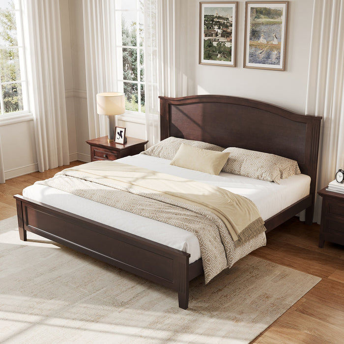 Benson Queen Size Solid Wood Platform Bed with Stylish Headboard, Brown
