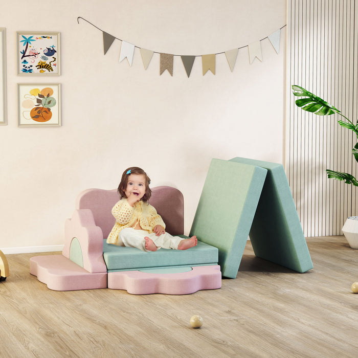 Qaba 12pcs Modular Kids Play Couch, Climbing Toys For Toddlers, Foam Climbing Blocks With Ball Pit (balls Not Included), Indoor Climb And Crawl Activity Play Set, Green