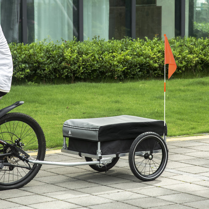 Aosom Outdoor Bike Trailer With Triple Safety, Foldable Bicycle Cargo Trailer, Luggage Wagon With Wheels, Removable Cover And Hitch, Black And Grey