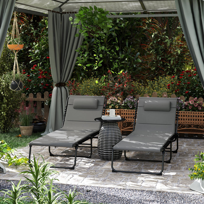Outsunny Folding Lounge Chair Set Of 2, Reclining Tanning Chair Light Grey