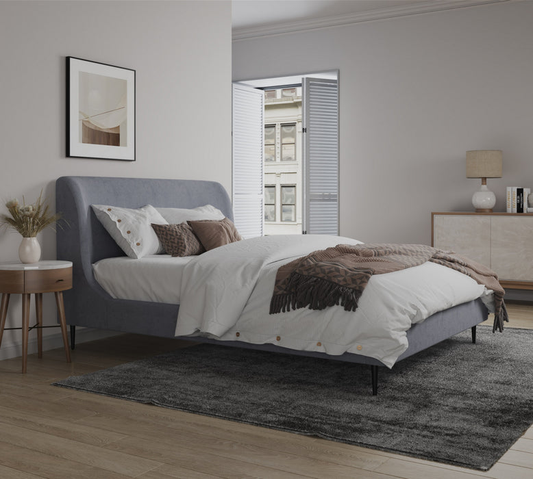 Heather Mid-Century Modern Velvet Upholstered Full Bed in Gray and Black