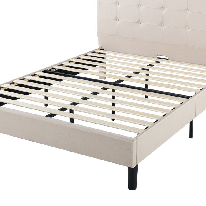 Ibidun Upholstered Platform Bed with Headboard in Beige - Full Size