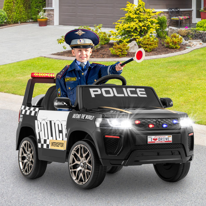 Honeyjoy Kids Ride On Police Car 12v 7a Battery Powered Cop Car With Remote Control Black