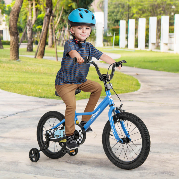 Costway 16\" Kids Training Bike With Removable Training Wheels Pneumatic Tires Navy