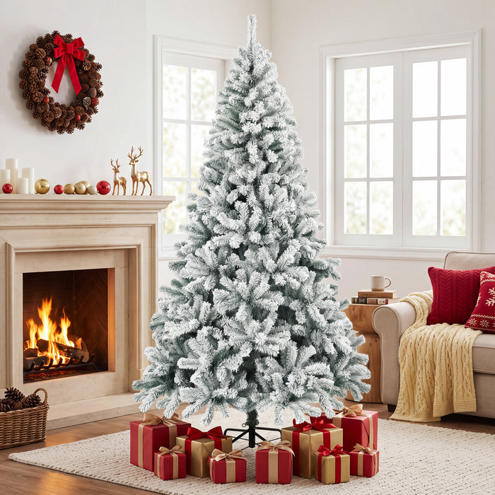 HOMCOM 7ft Flocked Christmas Tree with Hinged Design, Fir Xmas Tree
