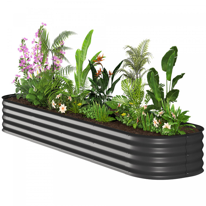Outsunny Galvanized Raised Garden Bed Planter Box, 7.9x2x1ft, Dark Grey