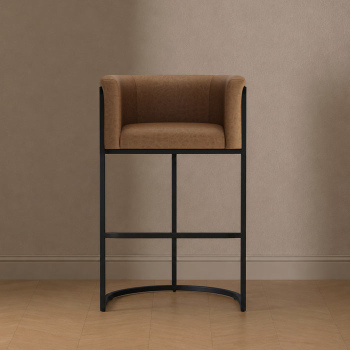 Cosmopolitan Mid-Century Modern Metal Upholstered Barstool in Chestnut