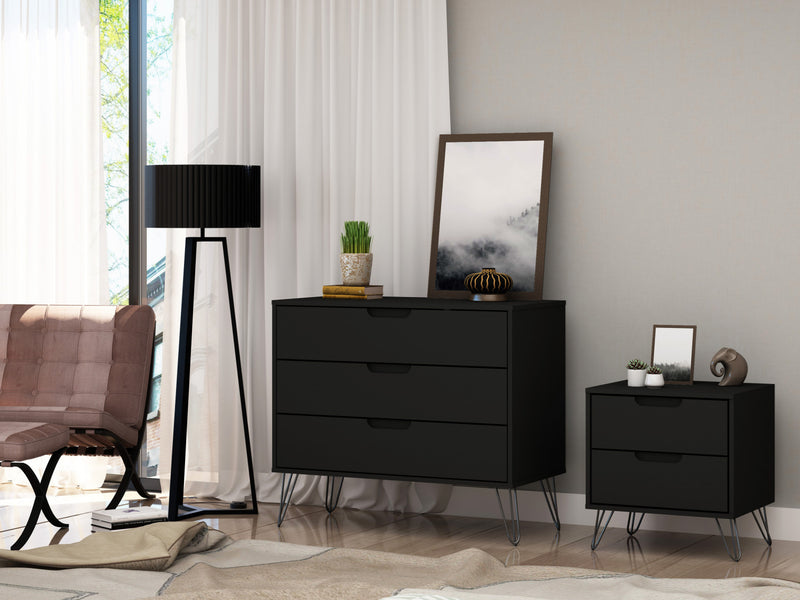 Rockefeller Mid-Century Modern 2-Piece Dresser Set in Black
