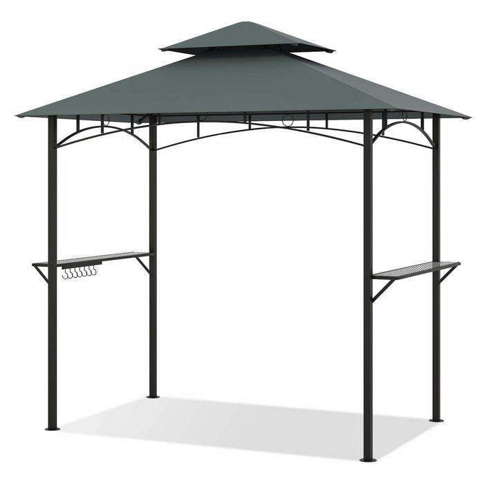 Costway 8' X 5' Grill Gazebo With 2 Shelves 7 Hooks Metal Frame Soft Top Gray