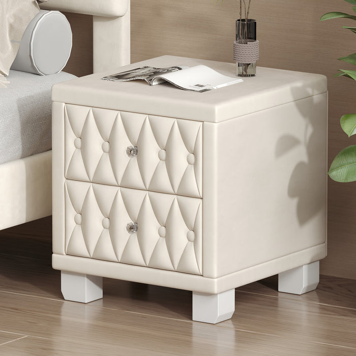 Sophia Elegant Velvet Nightstand with Drawers and Button-Tufted Design,Beige