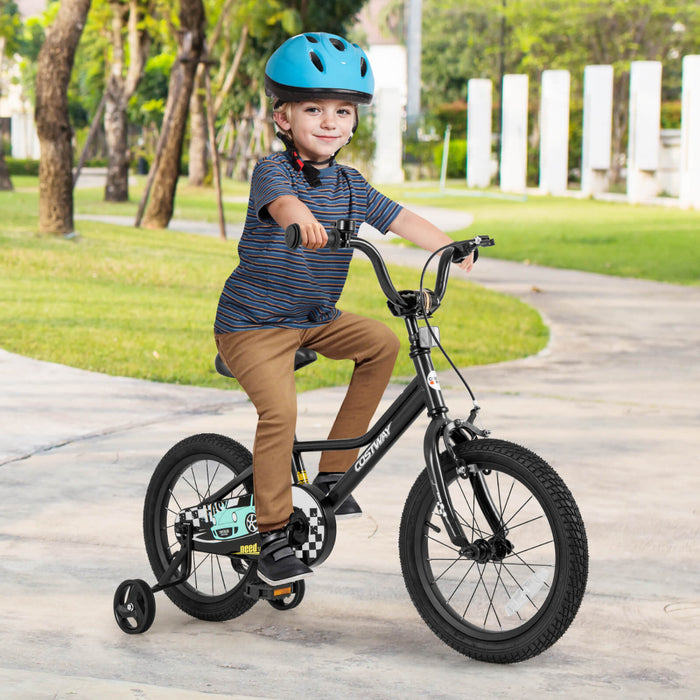 Costway 16\" Kids Training Bike With Removable Training Wheels Pneumatic Tires Black