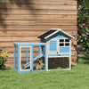 Pawhut 48" Weatherproof Wooden Rabbit Hutch With Slant Roof And Screened Outdoor Run, Light Blue|Pawhut Clapier A Lapin En Bois De 48" Avec Toit En Asphalte Impermeable, Enclos Exterieur Amusant, P