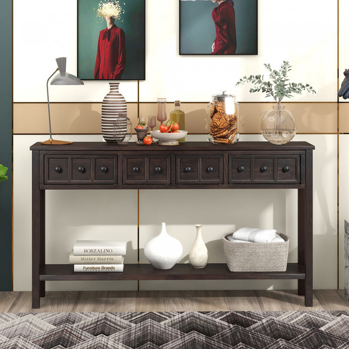 Michael Solid Wood Console Table For Entryway With Storage Drawers And Bottom Shelf - Brown