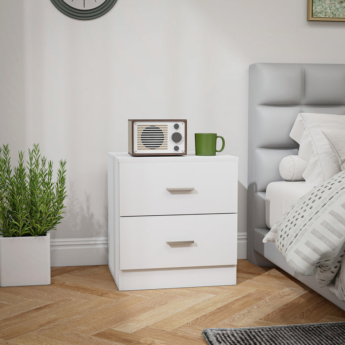 HOMCOM Bedside Table with 2 Drawers, Modern Nightstand for Bedroom, White