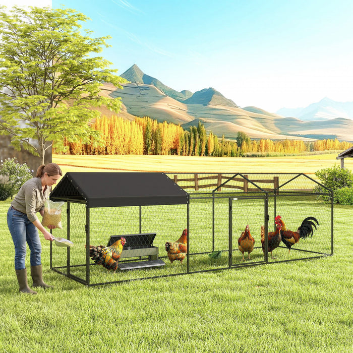 PawHut Metal Chicken Coop, Large Chicken Run with Waterproof & Anti-UV Cover for 3-5 Poultry, Outdoor Poultry Cage Rabbit Hutch for Backyard Farm, for Duck, Cat, 9.8 x 3.3 x 3.3 ft