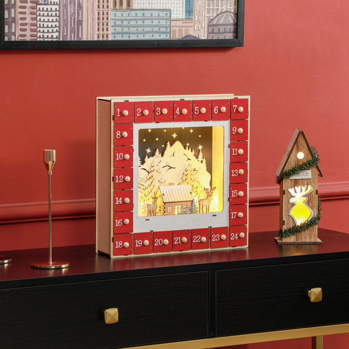 Homcom Christmas Advent Calendar With 24 Countdown Drawers And Led Lights