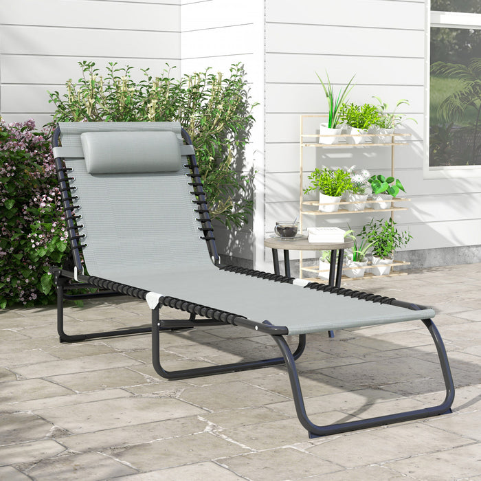 Outsunny Folding Lounge Chair, Chaise Lounge With Headrest, Light Grey