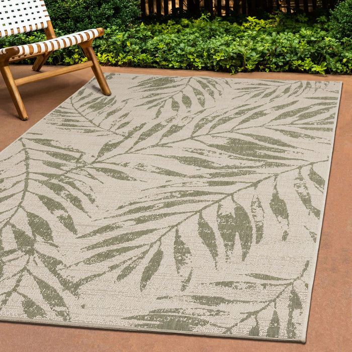 Jackson Taupe White Elegant Border Outdoor Rug, 6'7\" x 9'6\" Outdoor Area Rug