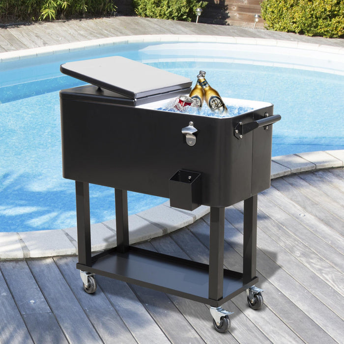 Outsunny 80 Quart Rolling Cooler Cart Portable Patio Ice Beer Beverage
