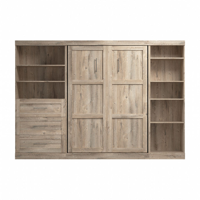 Bestar Pur Full Murphy Shelving and Drawers 120-Inch Wall Bed - Rustic Brown