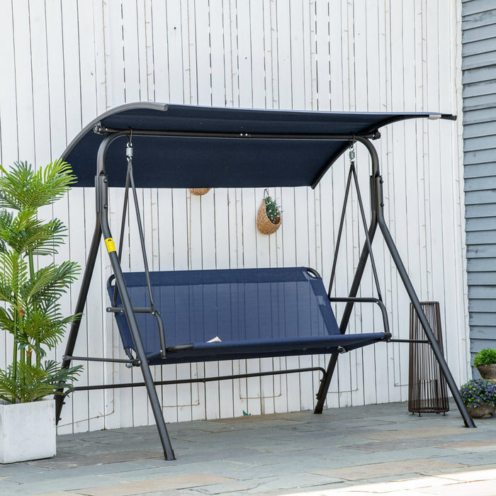 Outsunny 3-Seat Patio Swing Chair with Adjustable Canopy Dark Blue