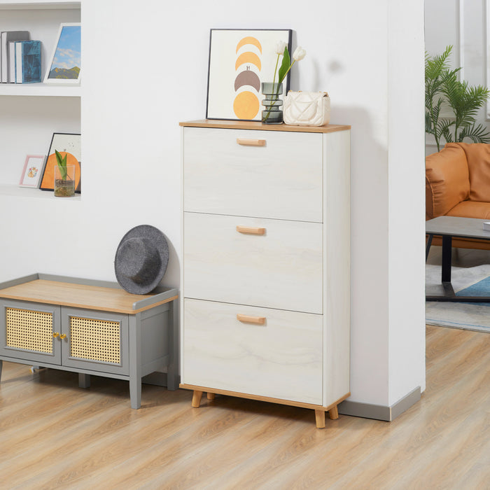 HOMCOM 12 Pair Shoe Storage Cabinet w/ Flip Drawers for Entryway White
