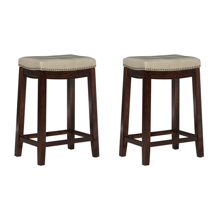 Claridge Beige Faux Leather Backless Counter-Height Stool - Set of 2