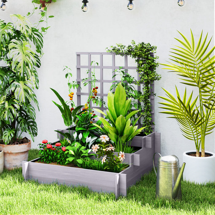 Outsunny 3 Tier Raised Garden Bed With Trellis For Climbing Plants Grey