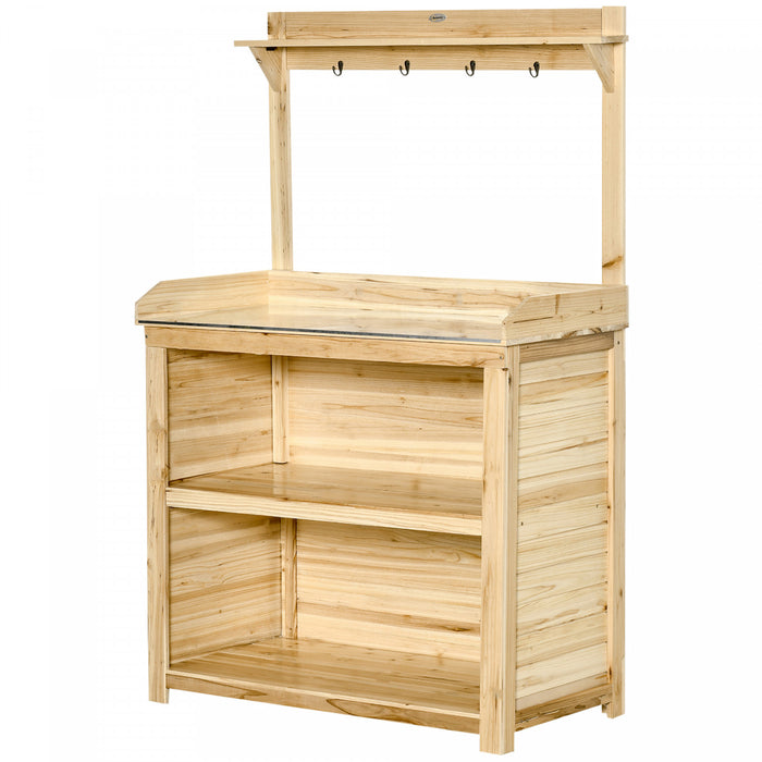 Outsunny Garden Potting Bench Table W/ Galvanized Metal Tabletop, Shelves